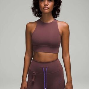 Lululemon brown Energy high neck strappy back 4 longline B D cup sports bra